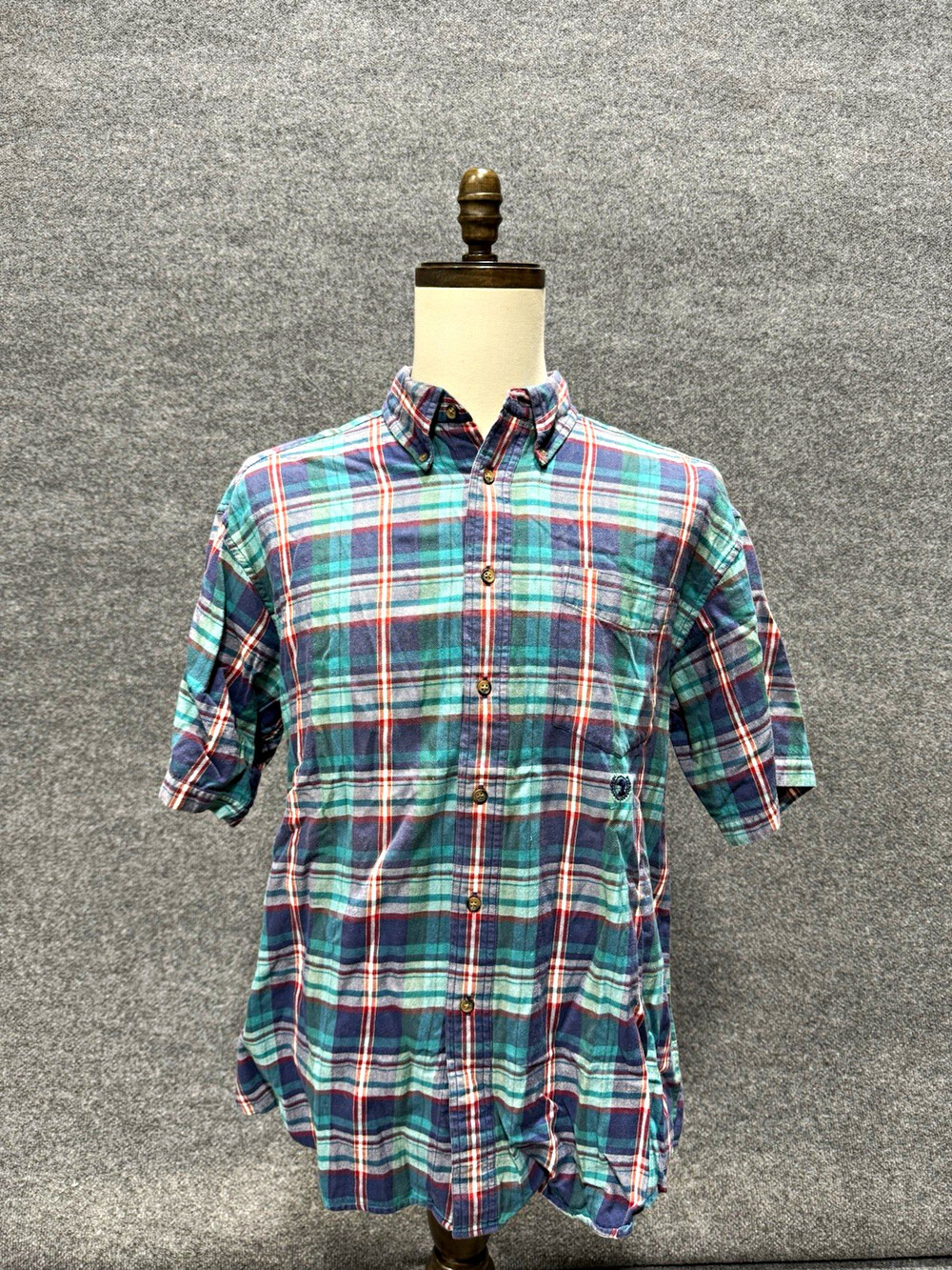 Vintage Duck Head Mens L Plaid Short Sleeve Button Down Shirt Cotton Preppy 90s